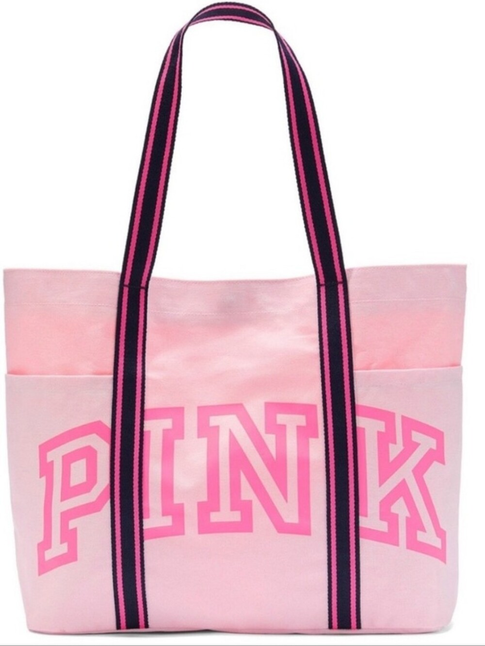 PINK Victoria's Secret Pink Canvas Tote with Navy-Trim Straps